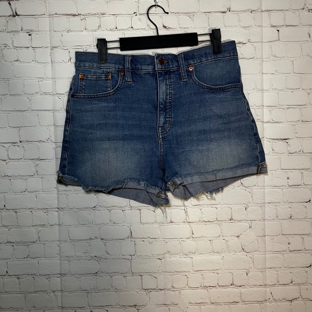 Madewell Womens‎ High-Rise Denim Shorts Medium Blue Wash Raw Hem Size 29